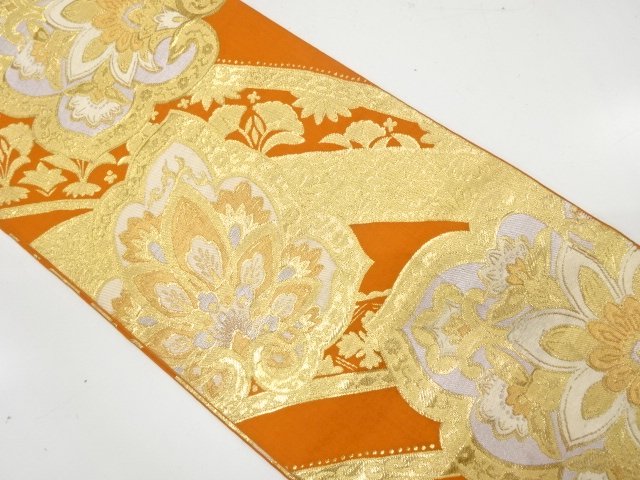 JAPANESE KIMONO / ANTIQUE FUKURO OBI / SILK / WOVEN FLOWER CREST / BY HATTORI ORIMONO